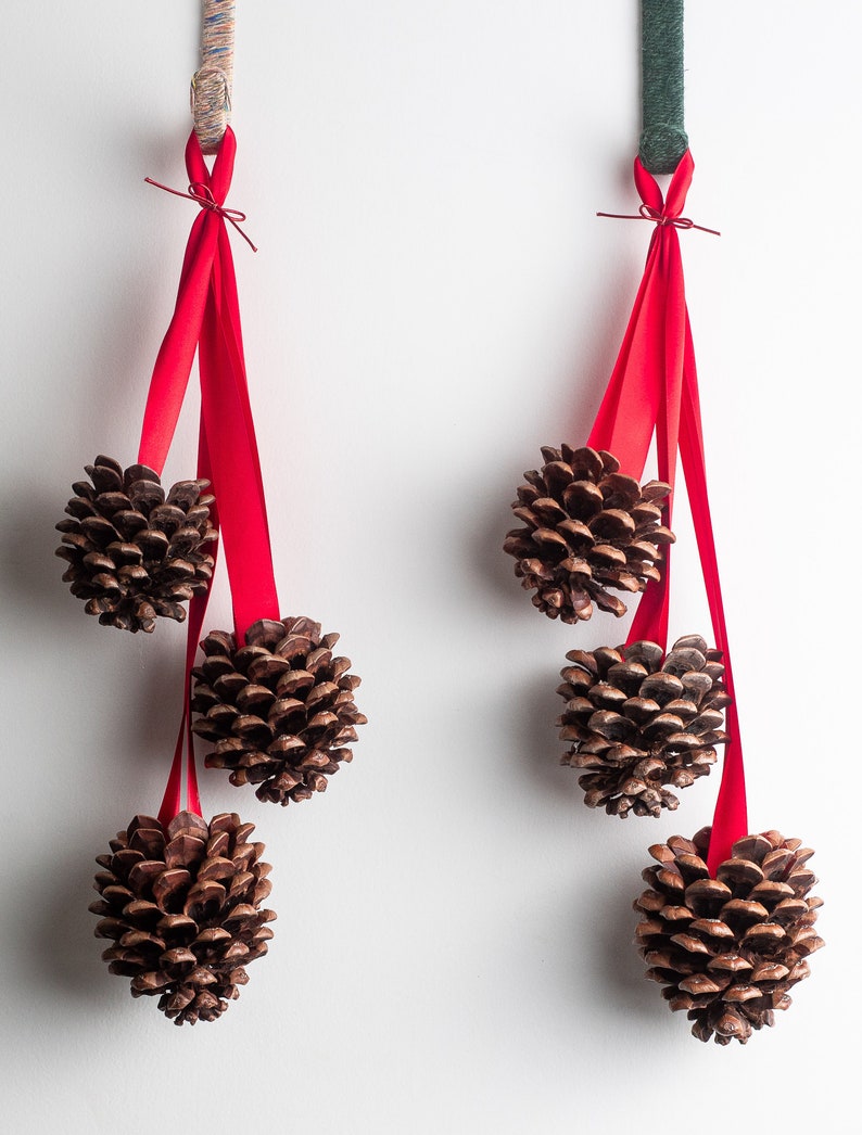 Christmas pinecone door hanger, Giant jumbo pinecones, Door hanging set of 3 giant pine cones, Christmas decor, Natural Christmas garland image 8