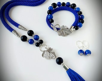 Beaded royal blue gemstone jewellery set, beaded jewellery, wedding guest jewellery, occasion jewellery set, gift set, graduation gifts