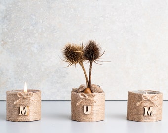 Grow your own gift for mom, Personalised mothers gift, Mini concrete jute planters , Personalised gift, Concrete tea light holders