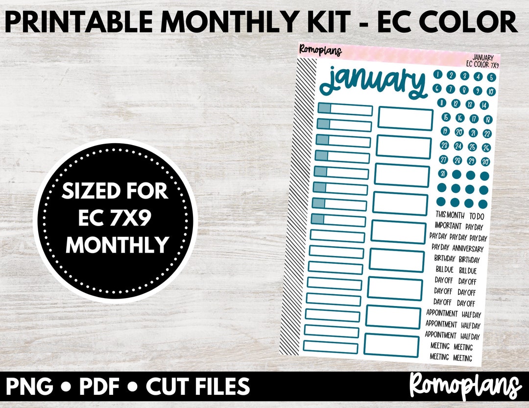 Printable Functional Monthly Kit in Erin Condren Colors | January ...