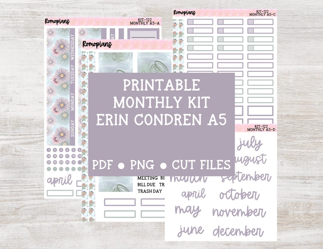 Printable Monthly A5 Kit KIT 122 Erin Condren A5 Coil - Etsy