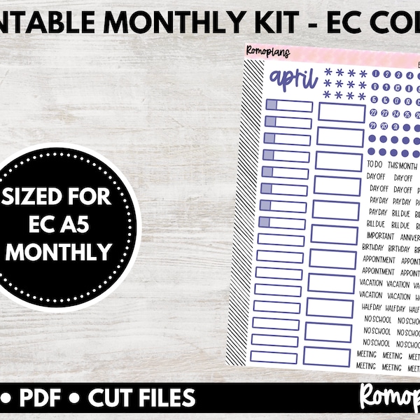 Printable Functional Monthly Kit in Erin Condren Colors | April | Erin Condren | A5 Planner