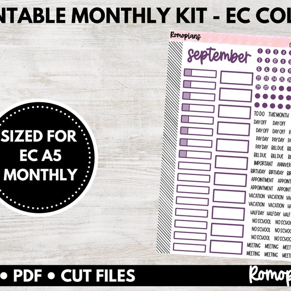 Printable Functional Monthly Kit in Erin Condren Colors | September | Erin Condren | A5 Planner