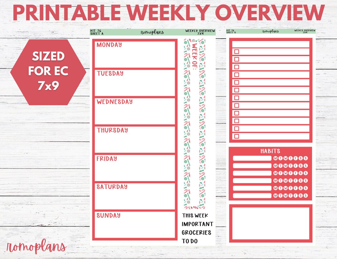 Printable Weekly Overview Kit KIT 76 7x9 Planner Erin Condren - Etsy