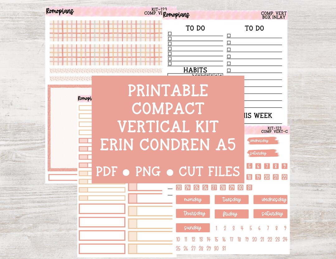 Printable Compact Vertical Planner Kit | KIT 123 | A5 Planner | Erin ...