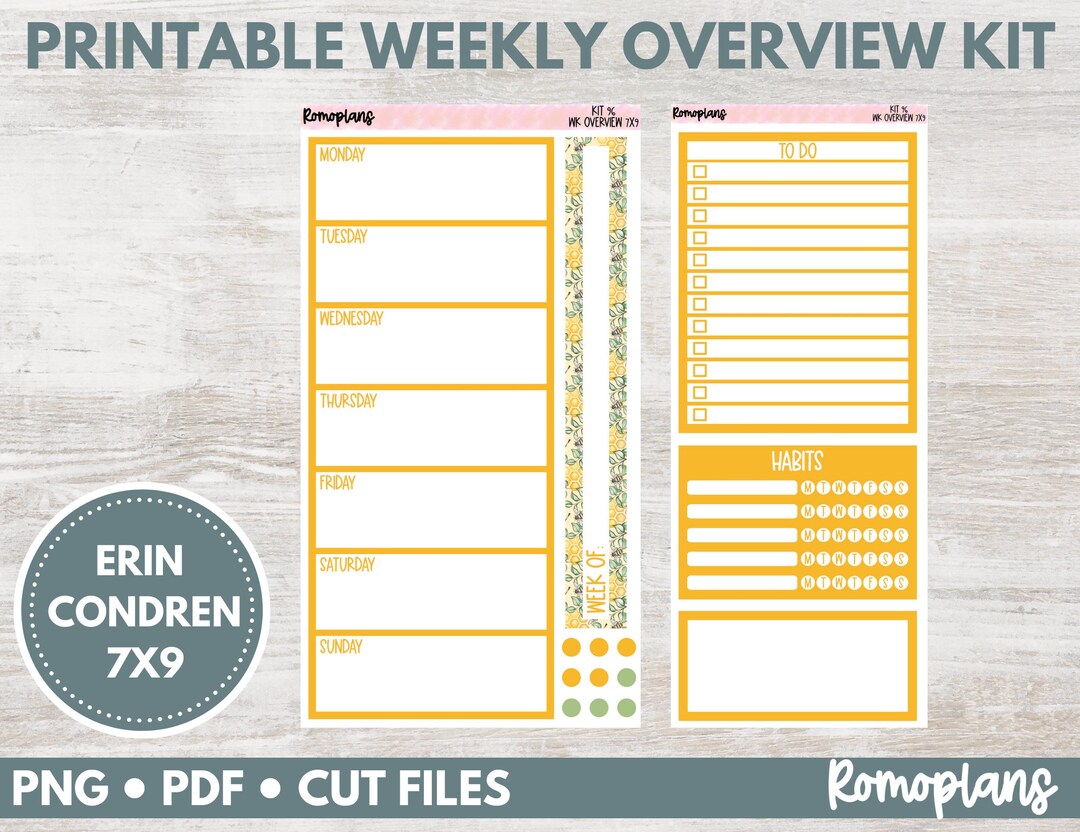 Printable Weekly Overview Kit KIT 96 7x9 Planner Erin Condren - Etsy