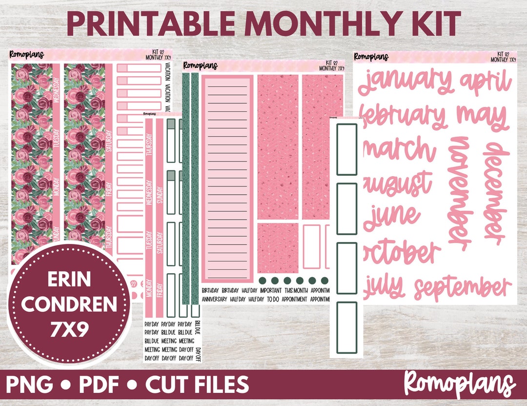 Printable Monthly Kit KIT 82 Erin Condren 7x9 Planner - Etsy