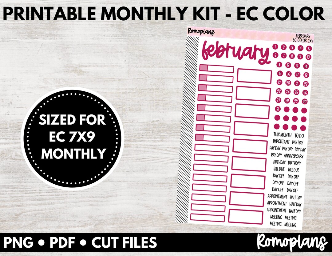 Printable Functional Monthly Kit in Erin Condren Colors | February ...