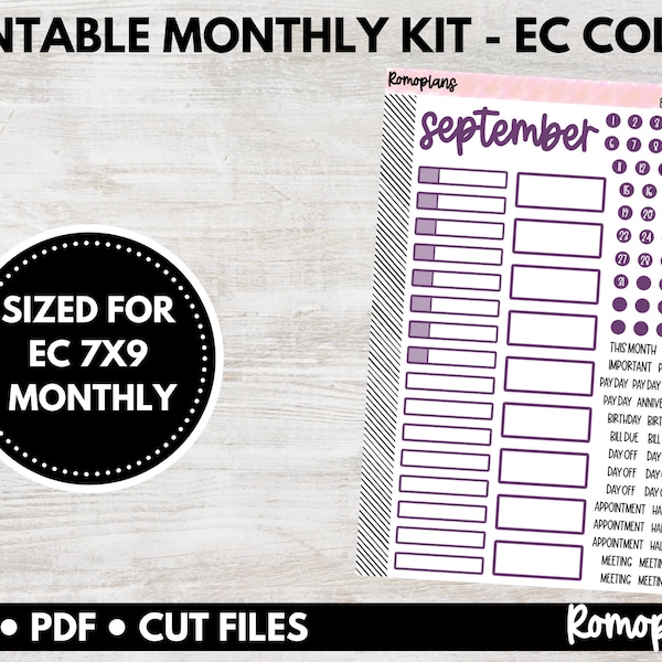 Printable Functional Monthly Kit in Erin Condren Colors | September | Erin Condren | 7x9 Planner