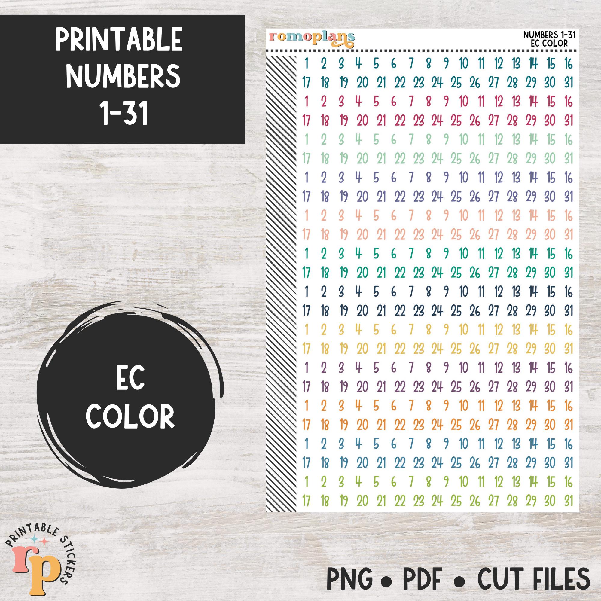 Printable Numbers 1 thru 31 | Erin Condren Colors