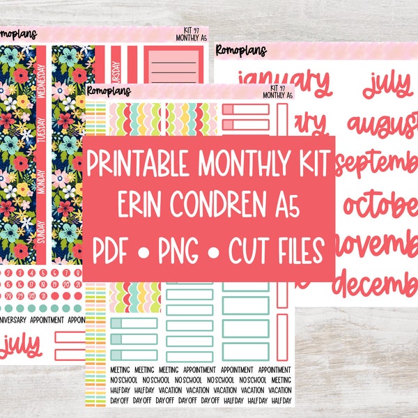 Printable Monthly Kit | KIT 97 | Erin Condren | A5 Coil