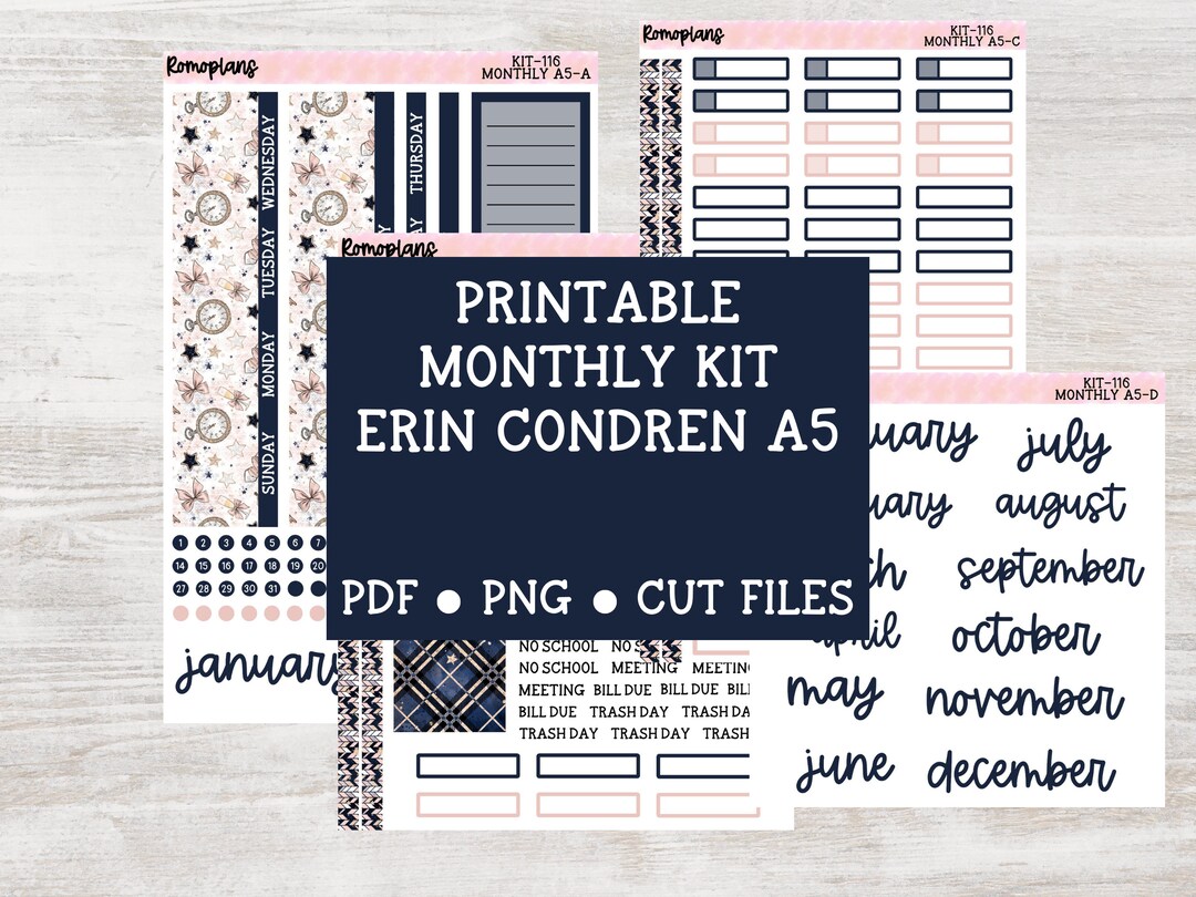 Printable Monthly A5 Kit KIT 116 Erin Condren A5 Coil - Etsy