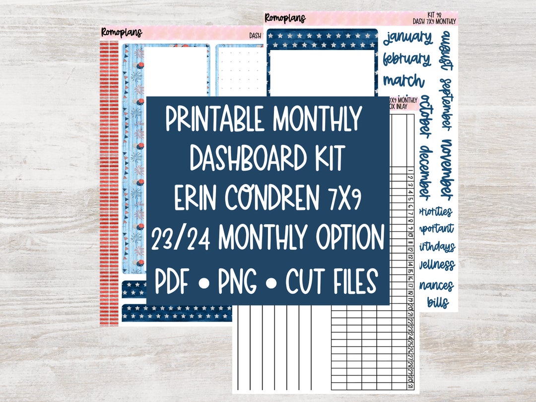 Printable Dashboard Kit KIT 98 Erin Condren 7x9 for Monthly Planner - Etsy