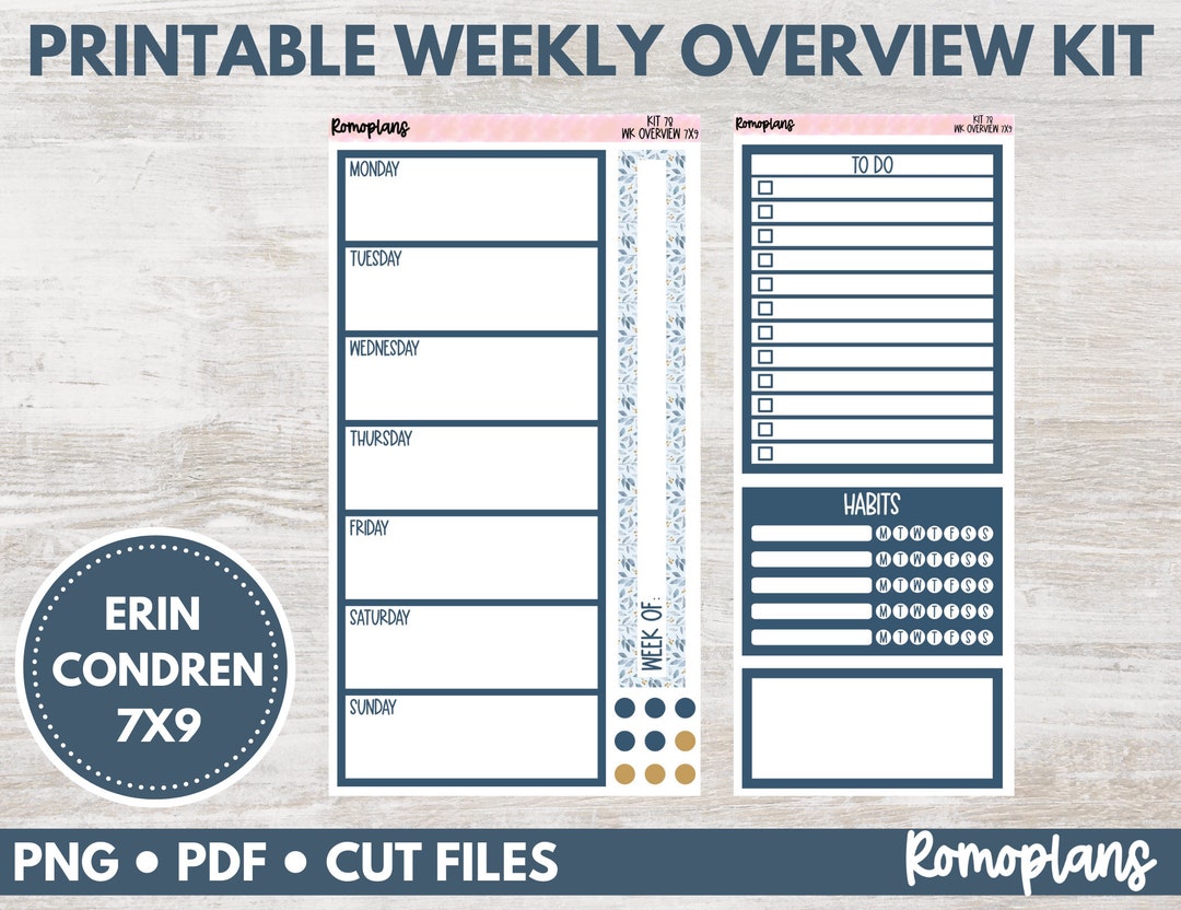 Printable Weekly Overview Kit KIT 78 7x9 Planner Erin Condren - Etsy