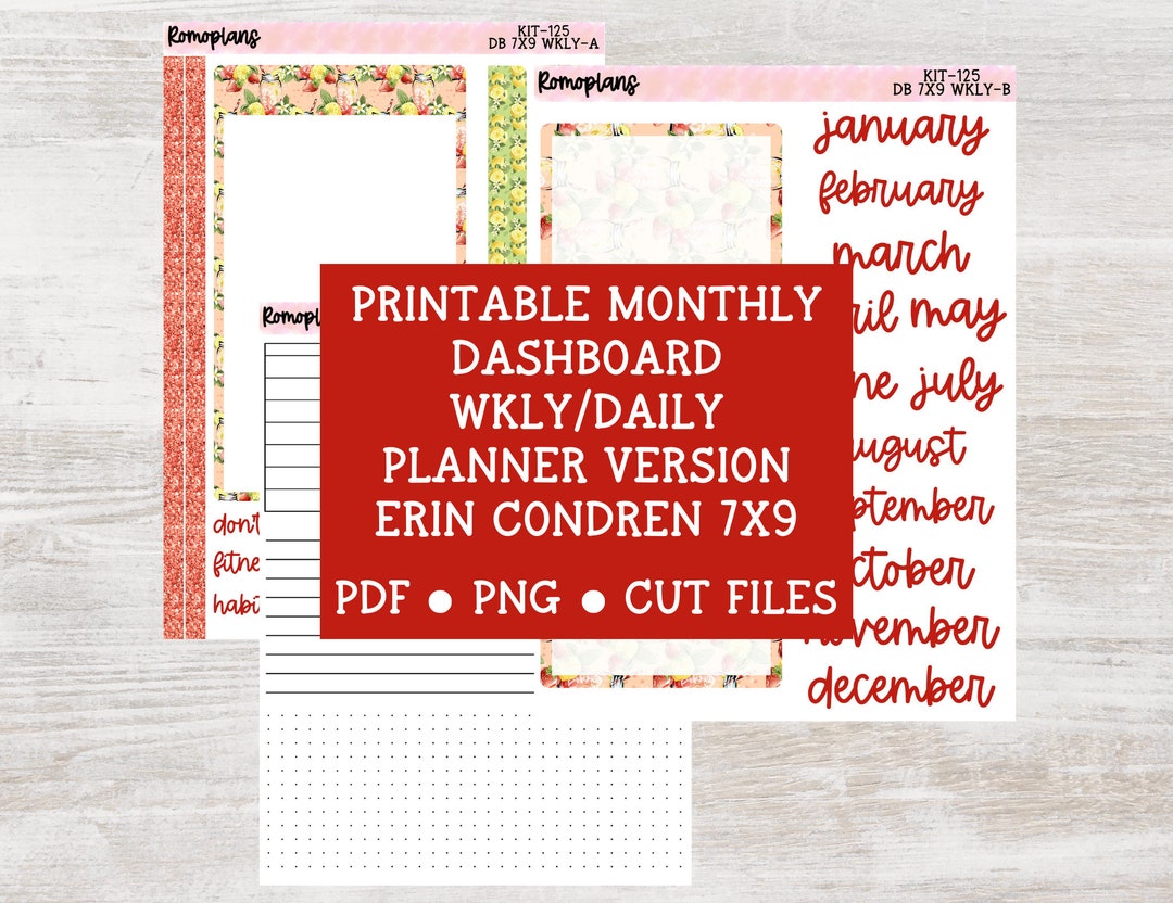 Printable Dashboard 7x9 Kit | KIT 125 | Erin Condren 7x9 Weekly or ...
