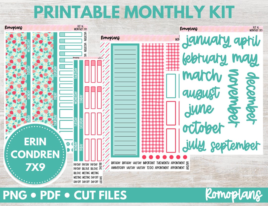 Printable Monthly Kit KIT 95 Erin Condren 7x9 Planner - Etsy