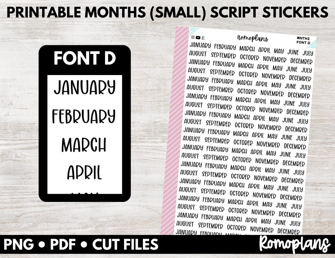 Printable Small Month Script Stickers | Font D | Erin Condren | Happy ...