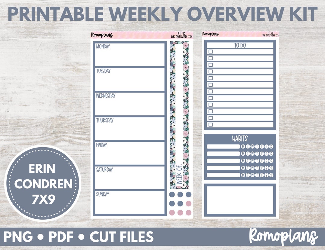 Printable Weekly Overview Kit KIT 80 7x9 Planner Erin Condren - Etsy UK