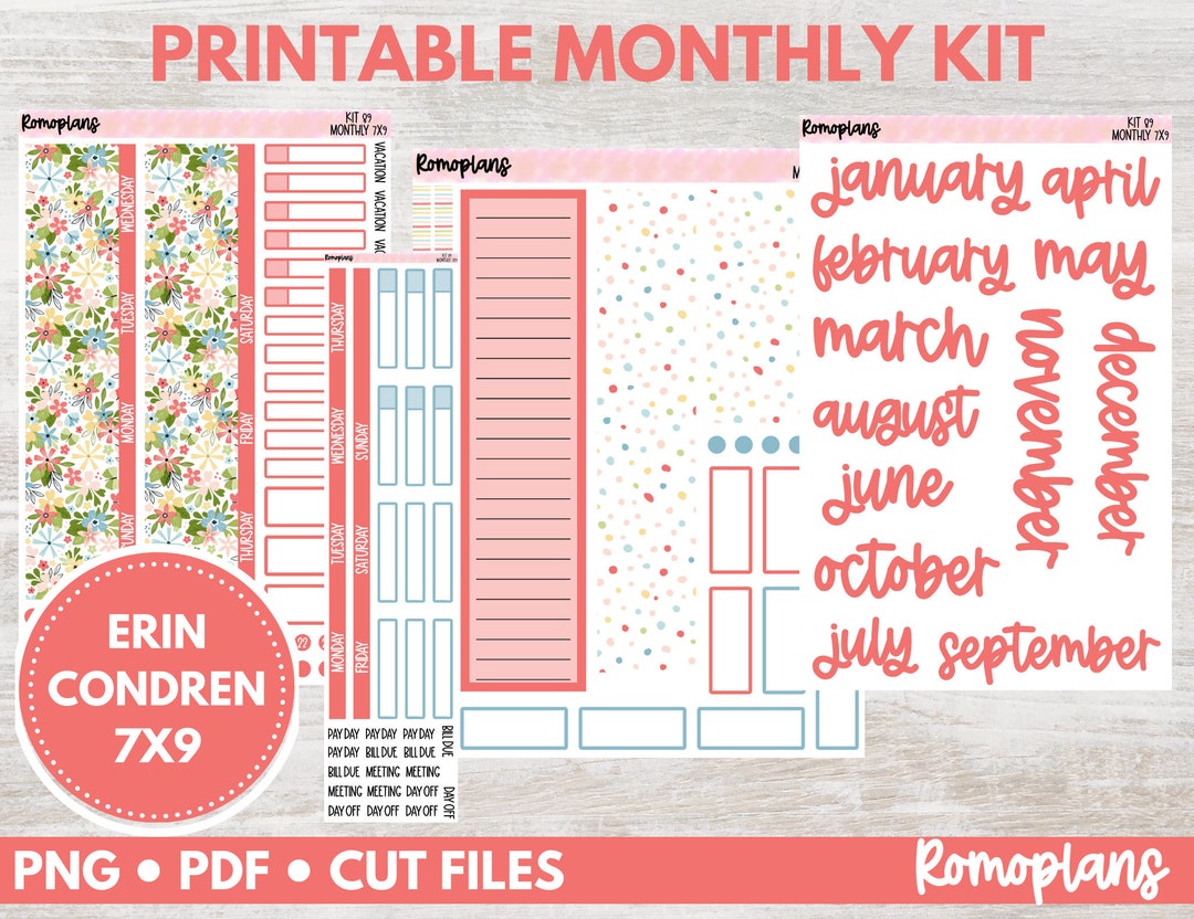 Printable Monthly Kit KIT 89 Erin Condren 7x9 Planner - Etsy