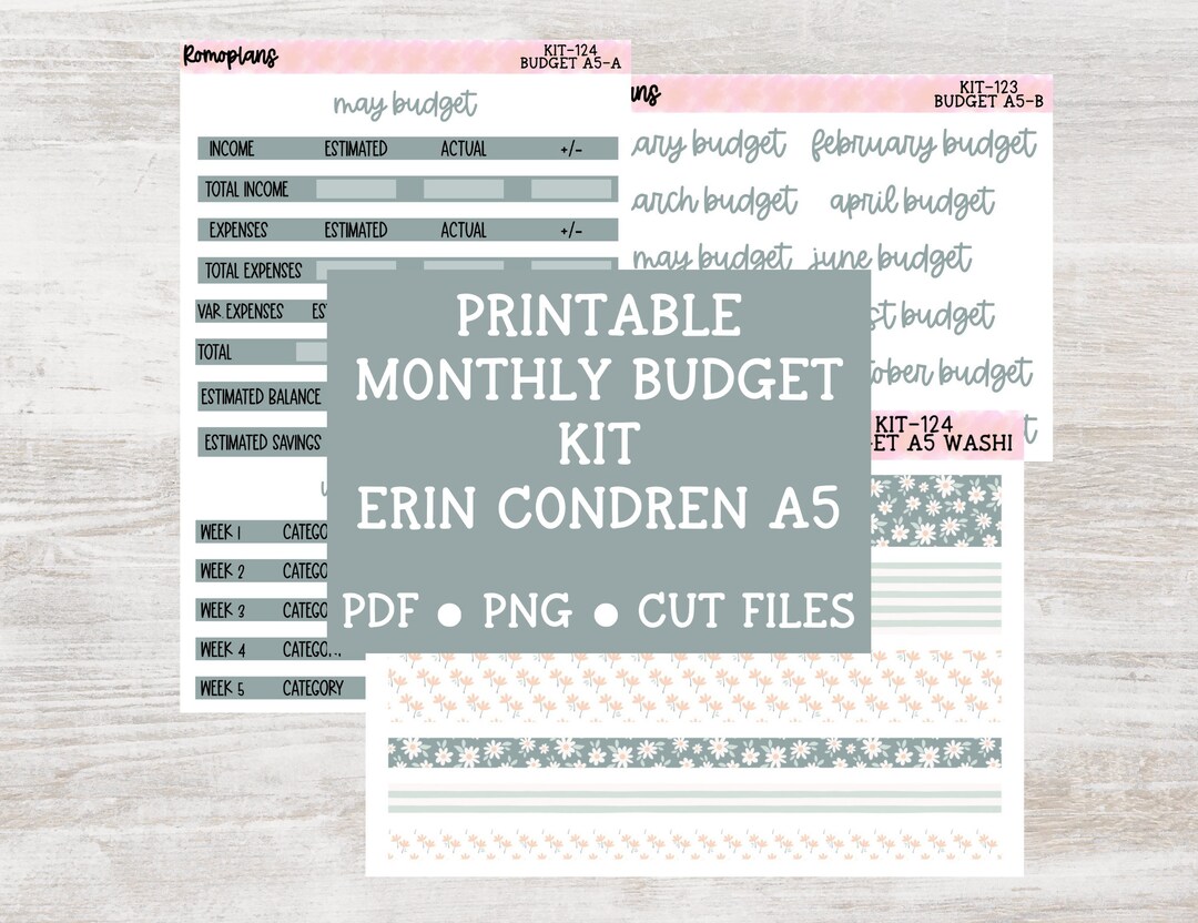 Printable Monthly Budget Sticker Kit KIT 124 A5 Size Erin Condren - Etsy