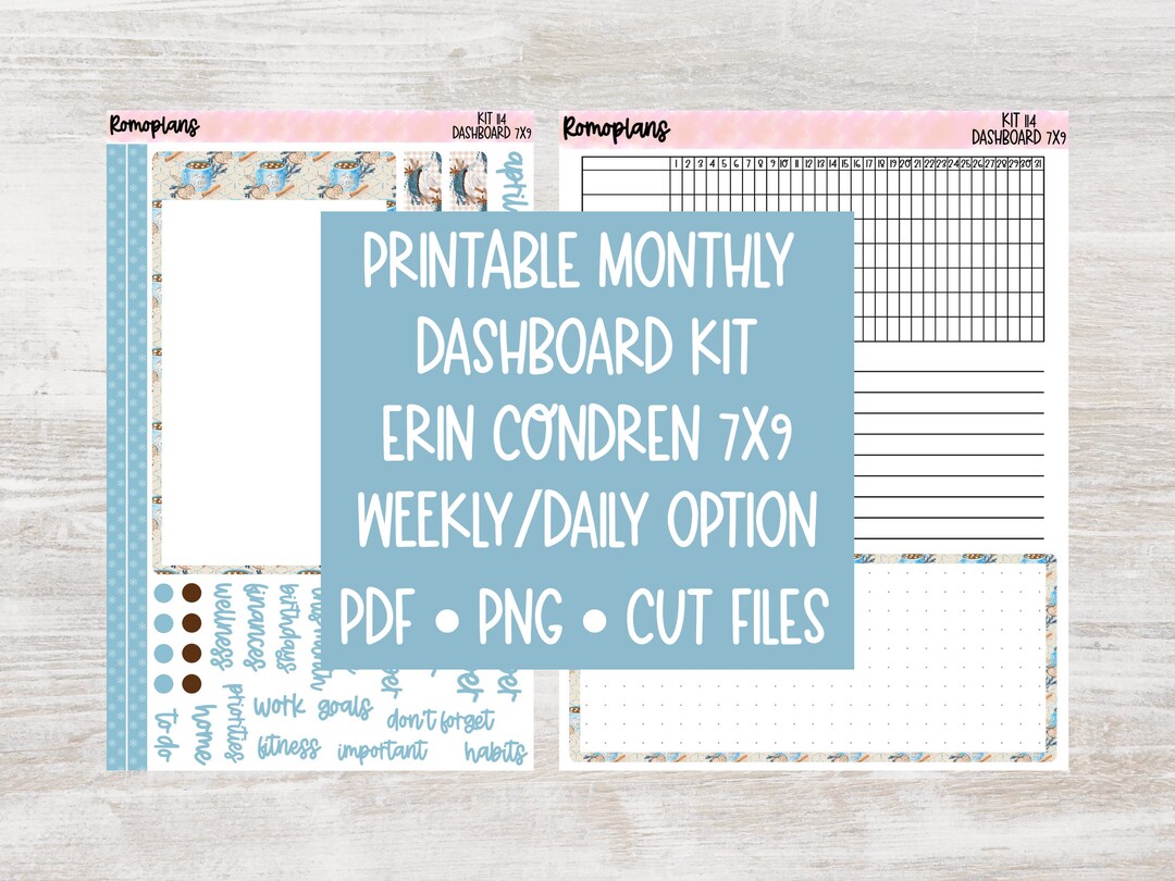 Printable Dashboard Kit KIT 114 Erin Condren 7x9 Weekly or Daily ...