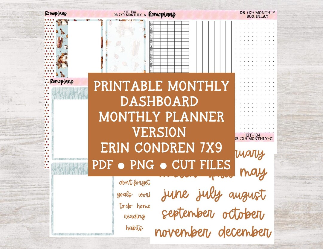 Printable Dashboard 7x9 Kit | KIT 134 | Erin Condren 7x9 for Monthly ...