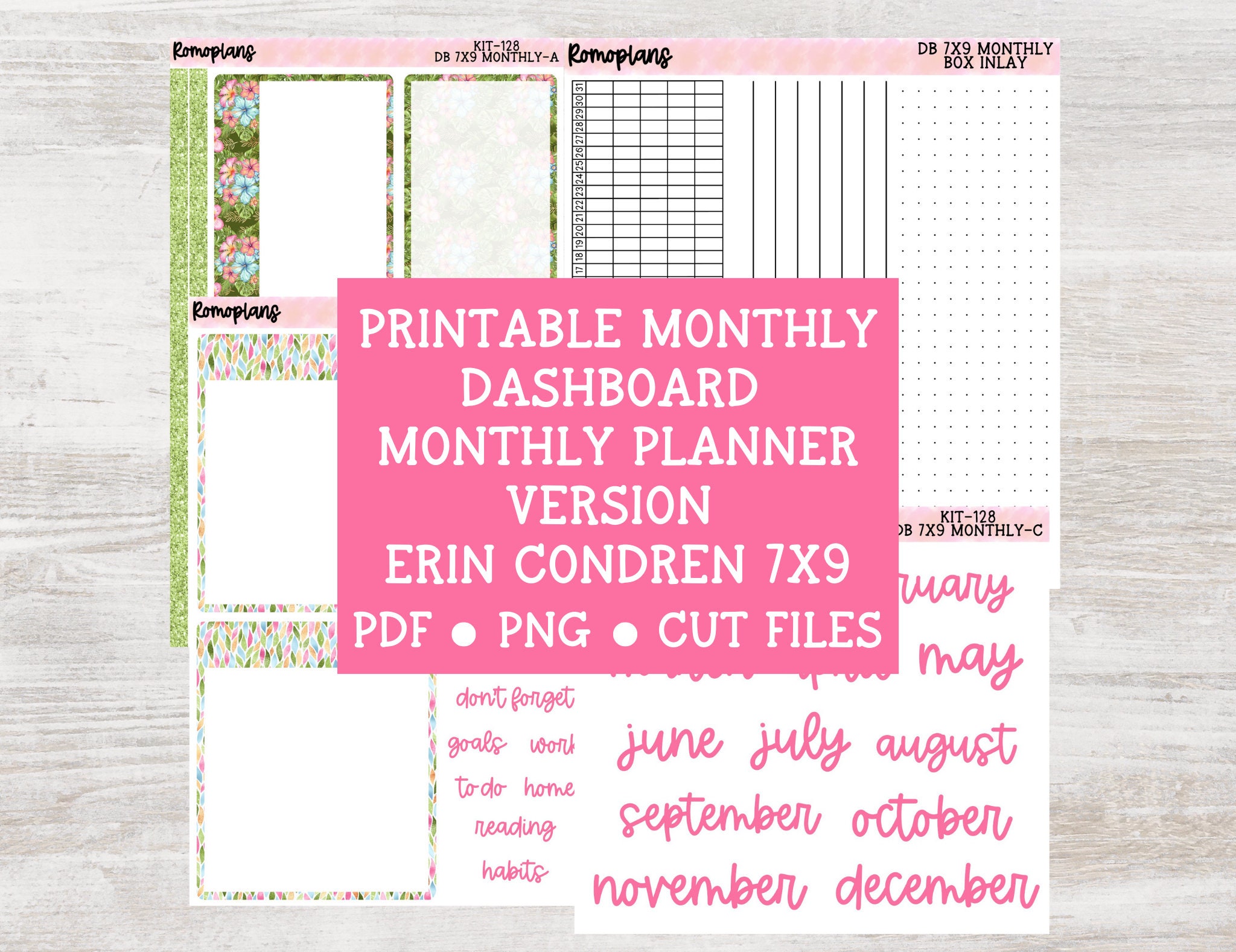 Printable Dashboard 7x9 Kit | KIT 128 | Erin Condren 7x9 for Monthly Planner