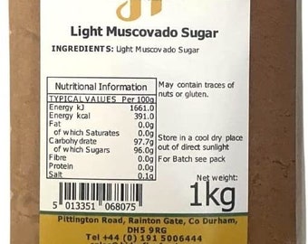 Hides Fine Foods - Light Muscovado Sugar 1kg - GMO - Free - Suitable for Vegetarians - Baking - Cookies - Caramel - Pies - Brownies -Dessert