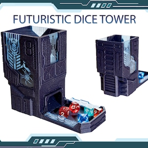 FUTURISTIC DICE TOWER with transparent plexiglass and magnetic connection