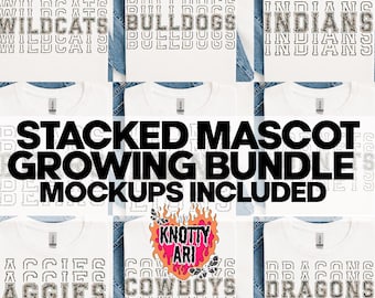 Stacked Camo Mascot Bundle | 30+ Mascot PNGs | School Spirit Shirt Designs | Camo Varsity Letters | Sports Team Clipart | Sublimation Bundle