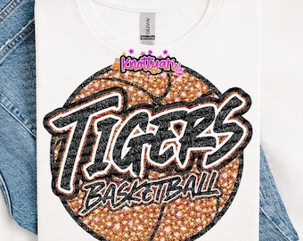 Glitter Rhinestone Basketball Mascot-TIGERS- PNG School Spirit - Orange