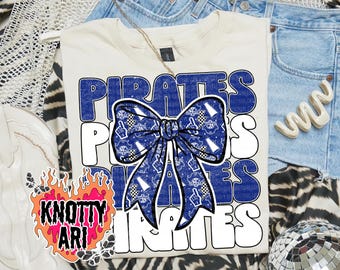 Retro Cute Repeated Coquette PIRATE -Mascot- PNG - School Spirit - Blue White