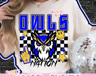 Retro Grunge Mascot- OWL Nation PNG - School Spirit - Blue Gold