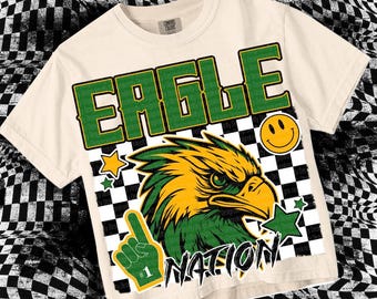 Retro Grunge -  Mascot-EAGLES PNG - School Spirit - Green Gold