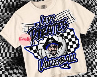 Retro Grunge Preppy Lady PIRATE Volleyball -Mascot- PNG - School Spirit - Blue