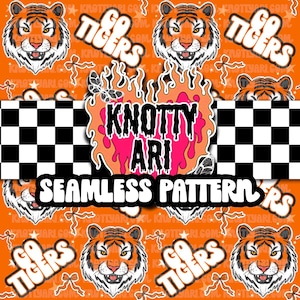 Cute Preppy Coquette TIGERS SEAMLESS Pattern- Retro Mascot -Tigers PNG - School Spirit