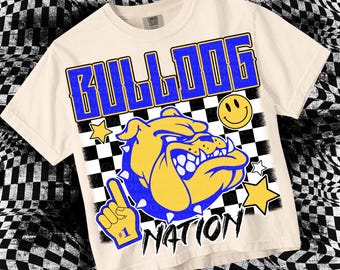 Retro Grunge -  Mascot-Bulldogs PNG - School Spirit - Blue and Yellow