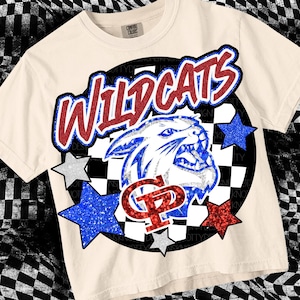 Retro Pop Mascot-WILDCATS PNG - School Spirit - Blue Red