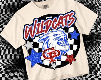 Retro Pop Mascot-WILDCATS PNG - School Spirit - Blue Red