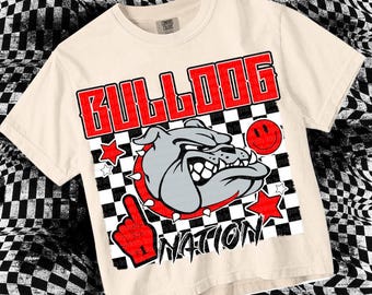 Retro Grunge -  Mascot-BULLDOGS PNG - School Spirit - Red