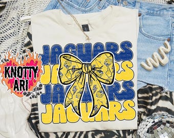 Retro Cute Coquette JAGUARS PNG Mascot-Jaguar Nation- PNG School Spirit- Blue Yellow