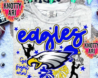 Cute Preppy Collage Style  Mascot-EAGLES PNG - School Spirit - Blue Gold
