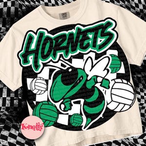 Retro Pop -  Mascot-Hornets SVG & PNG - School Spirit - Green White- Volleyball