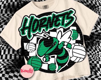 Retro Pop -  Mascot-Hornets SVG & PNG - School Spirit - Green White- Volleyball