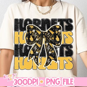 Retro Cute Coquette Design HORNETS -  Mascot-Hornets PNG - School Spirit - Black Gold