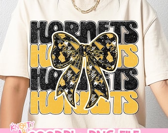 Retro Cute Coquette Design HORNETS -  Mascot-Hornets PNG - School Spirit - Black Gold