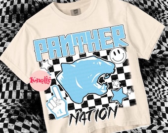 Retro Glitter Preppy Mascot-PANTHER Nation- PNG School Spirit- Baby Blue White