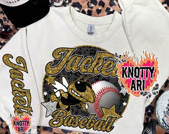 Jackets Baseball  | Gold Glitter School Spirit Design | Jackets Mascot Sports PNG | Baseball Sublimation Graphic