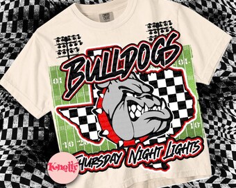 Retro Thursday Night Lights -  Mascot-Bulldogs Football PNG - School Spirit - Red