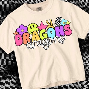 Retro Pop Colorful Sticker - Mascot-DRAGONS PNG - School Spirit